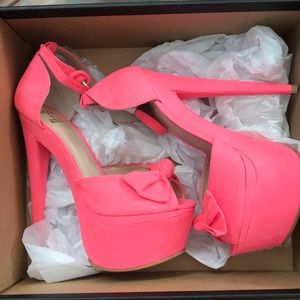 Size 6 Bright Coral Peep toe Heels